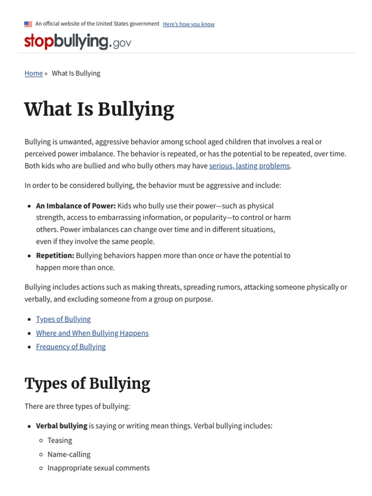 Understanding Bullying: Definition & Types | PDF | Bullying ...