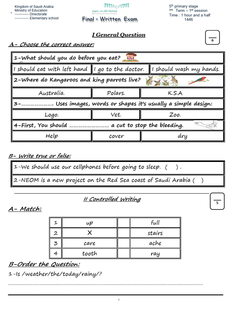 Final Exam for 5th Grade Students | PDF | Linguistic Typology | Syntax