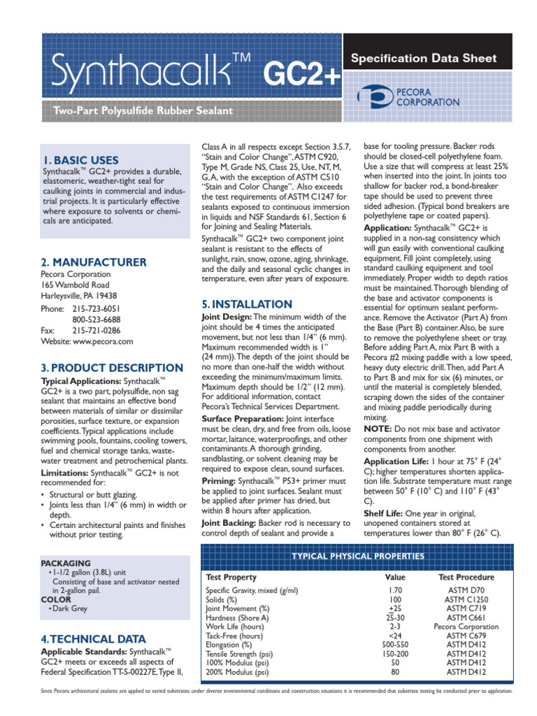 Synthacalk™GC2+ Sealant Overview | PDF | Industrial Processes | Materials