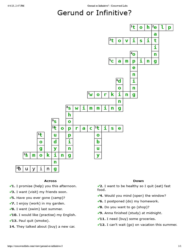 Gerund or Infinitive - Crossword Labs | PDF | Chess Theory | Chess