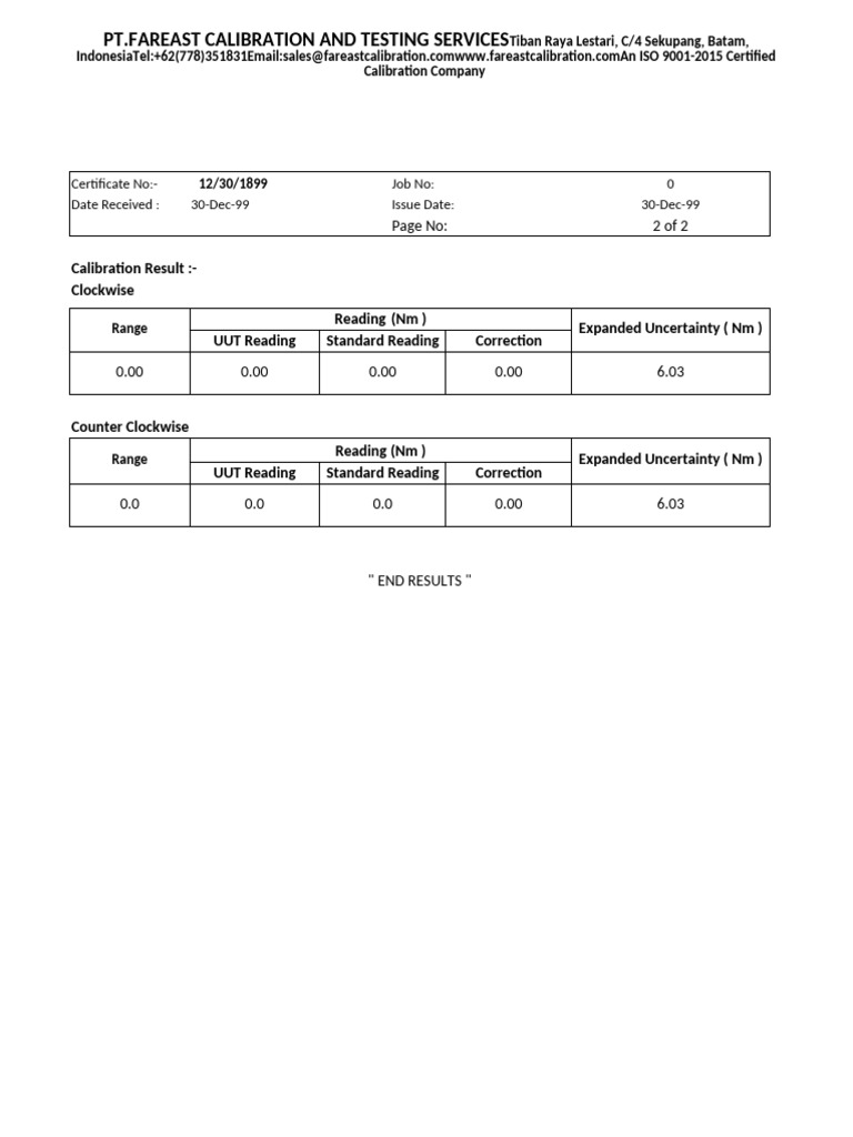 Calibration Certificate for Torque Meter | PDF | Calibration | Metrology