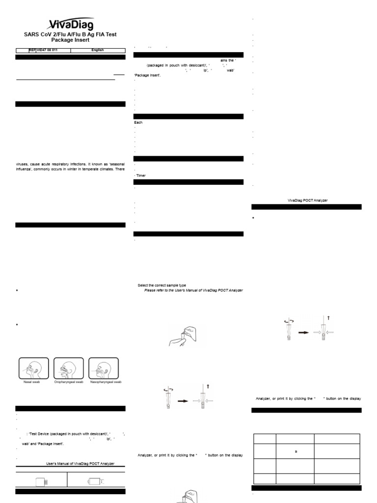 VivaDiag SARS-CoV-2Flu AFlu B FIA Test Kit Package Insert (En, 3 in 1 ...