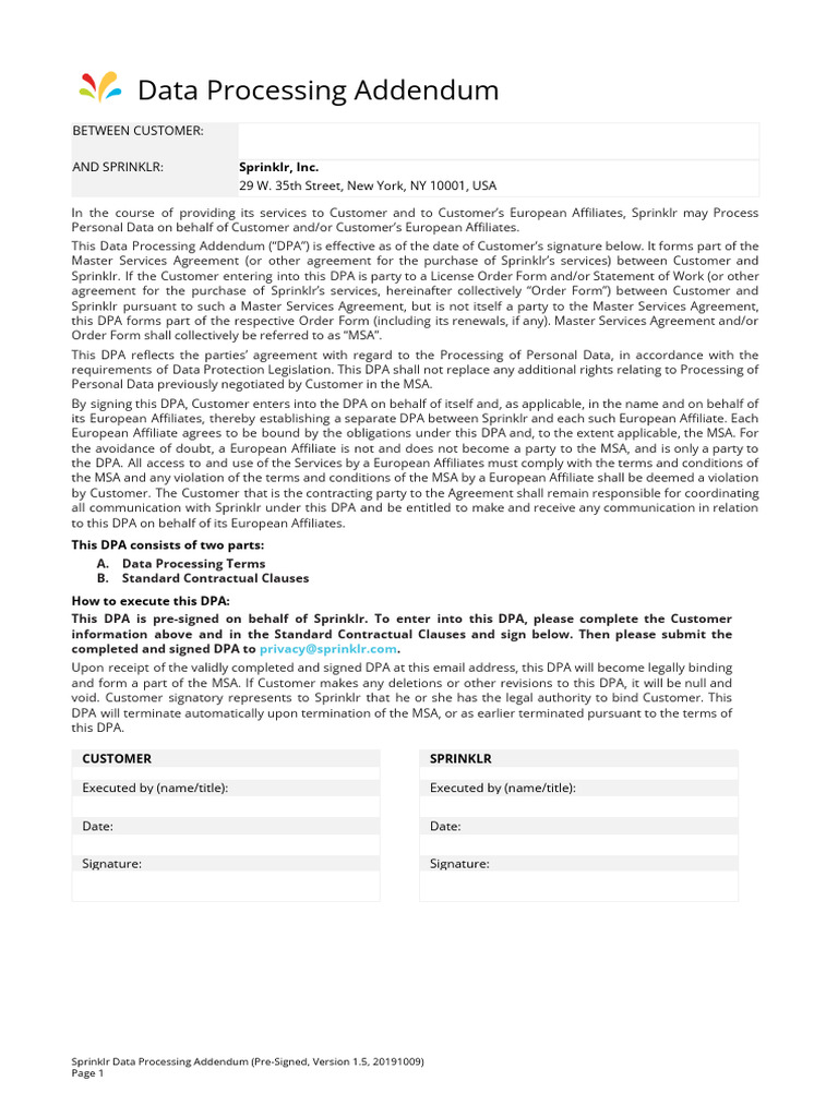 Sprinklr Data Processing Addendum | PDF | Computer Security | Security