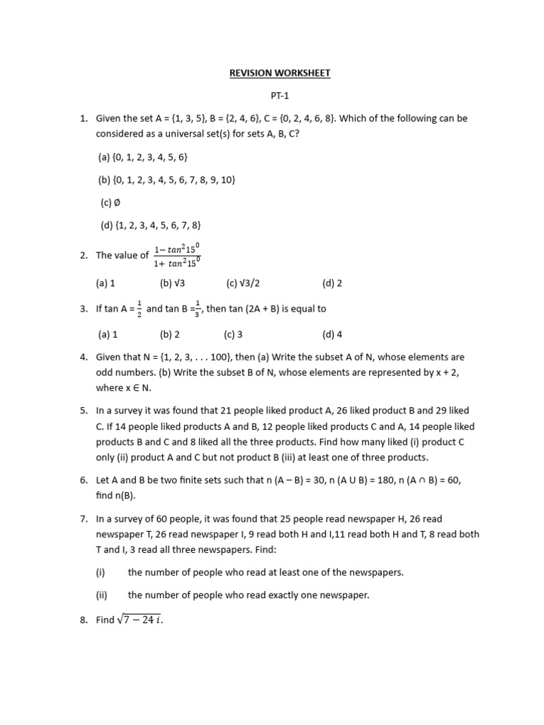 Set Theory and Survey Problems Worksheet | PDF