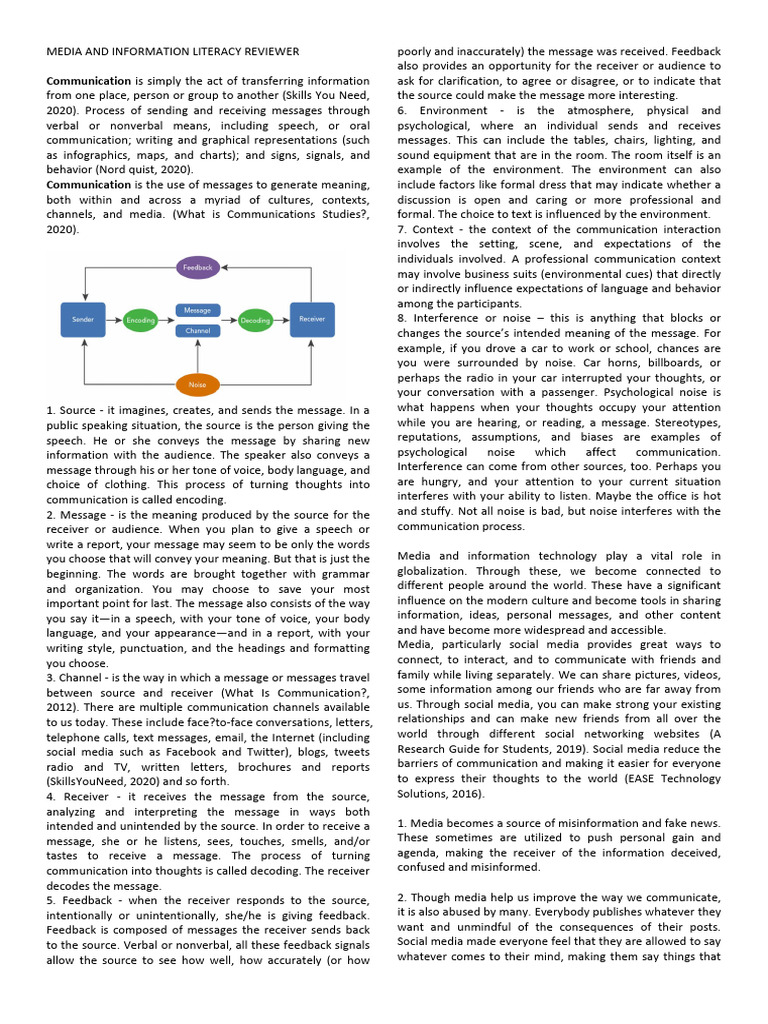 Media and Information Literacy Reviewer | PDF | Mass Media | Communication