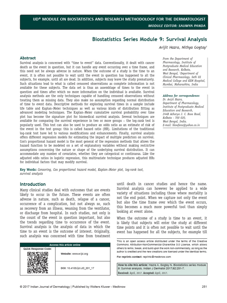 BIostatistics Series Module 9 Survival Analysis | PDF | Regression ...