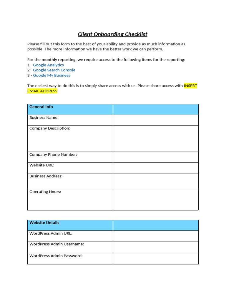 Client Onboarding Form | PDF