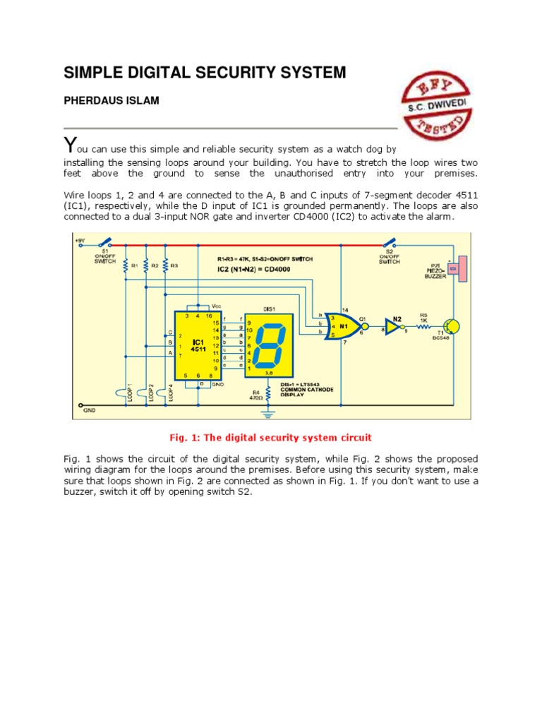 Simple Digital Security System PDF Security Alarm Amplifier