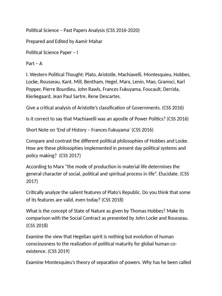 Pol Sci Past Papers Analysis | PDF | Government | Political Science