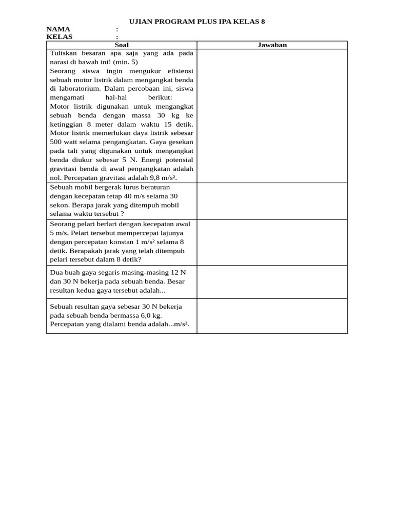 SOAL UJIAN PROGRAM PLUS IPA KELAS 8 2024 Des | PDF