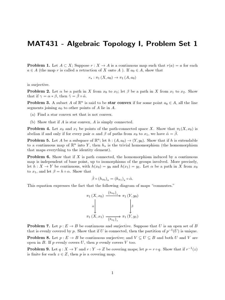 Algebraic Topology I Problem Set 1 | PDF