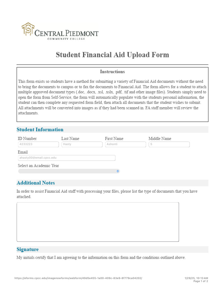 Financial Aid Document Submission Form | PDF