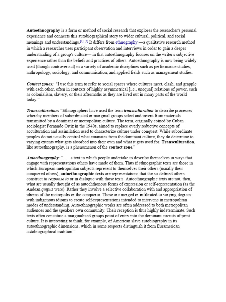 Understanding Autoethnography in Research | PDF | Liberal Arts ...