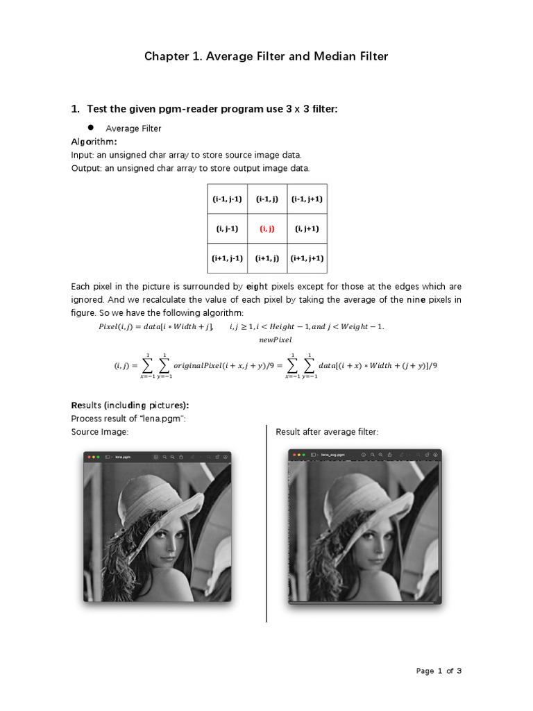 Average and Median Filter Techniques | PDF | Graphics | Computer ...