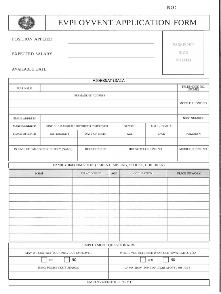 Mock Job Application Form Template | PDF