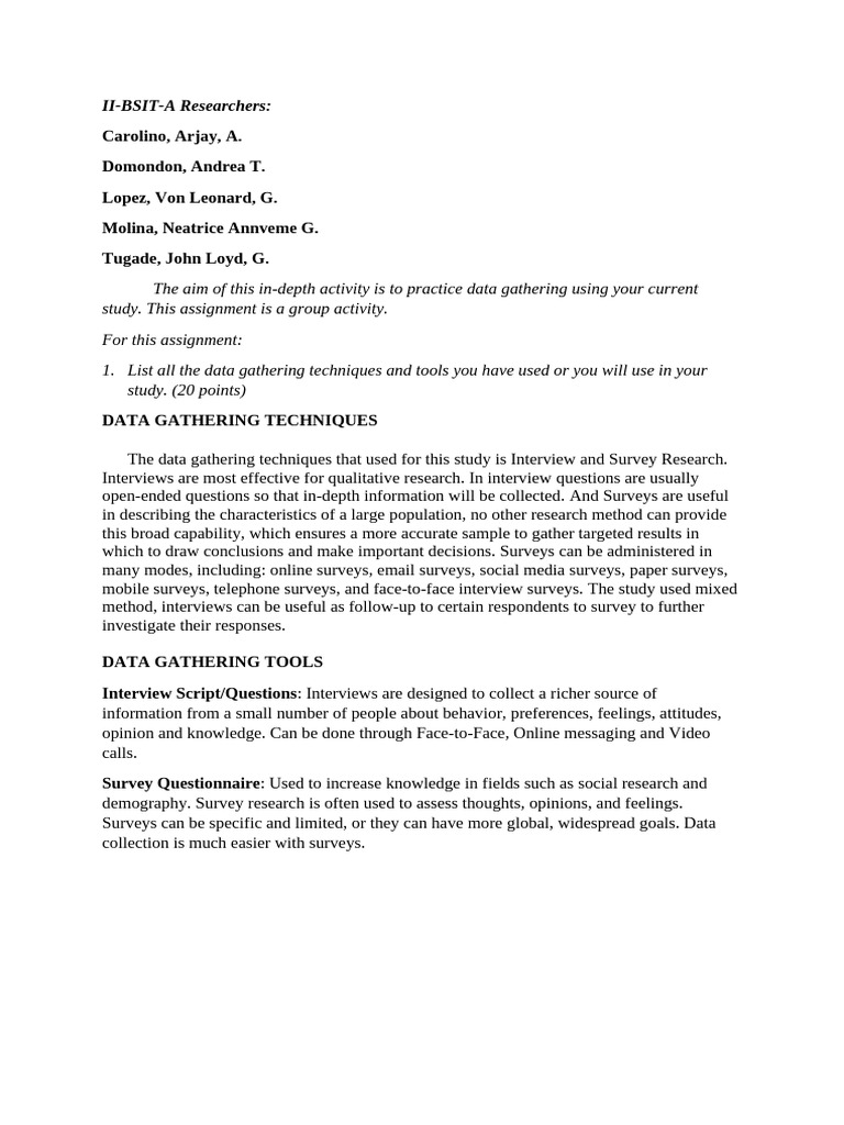 Data Gathering Techniques for Research Study | PDF | Survey Methodology