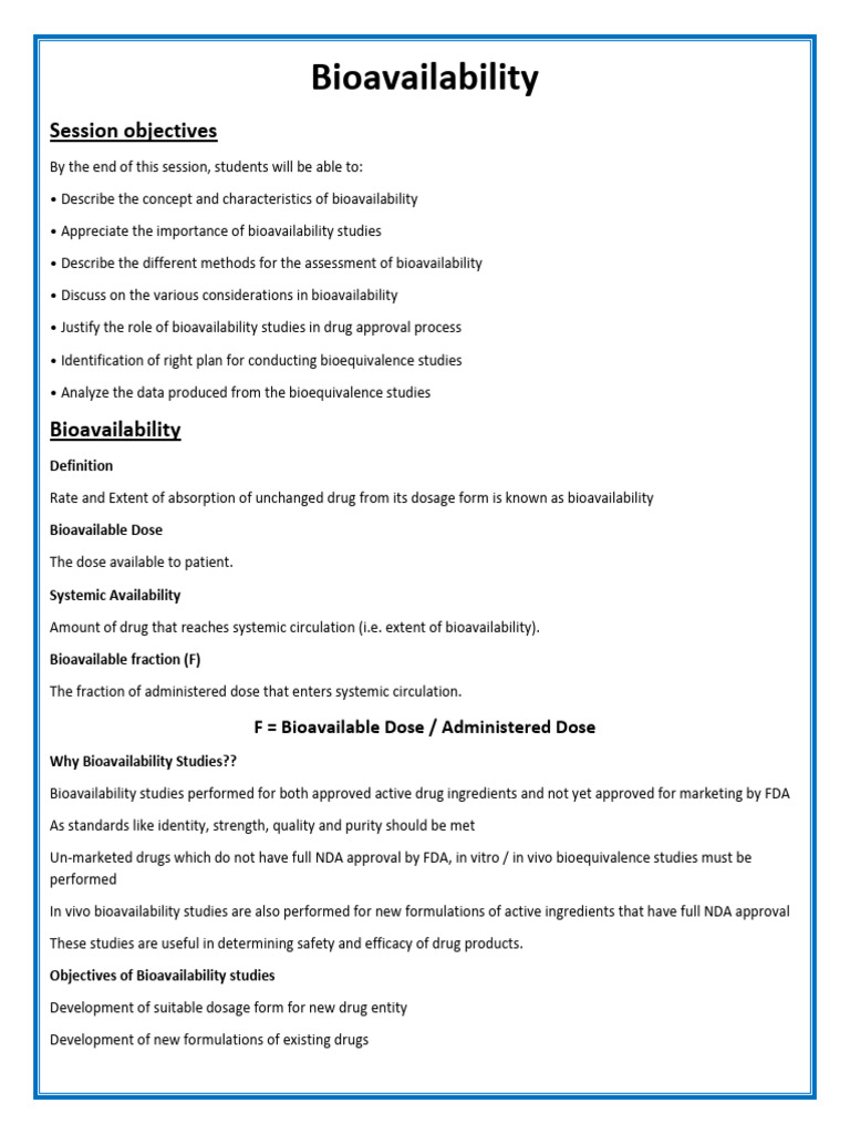 Bioavailability: Key Concepts and Methods | PDF | Bioavailability ...