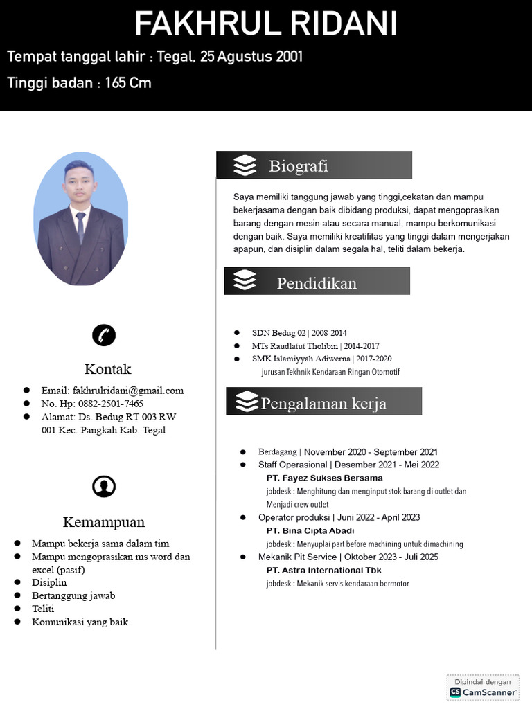 Profil dan Pengalaman Fakhrul Ridani | PDF
