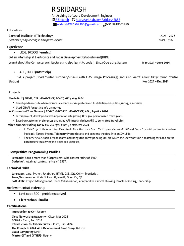 Aspiring Software Engineer Resume | PDF | Java Script | Computing