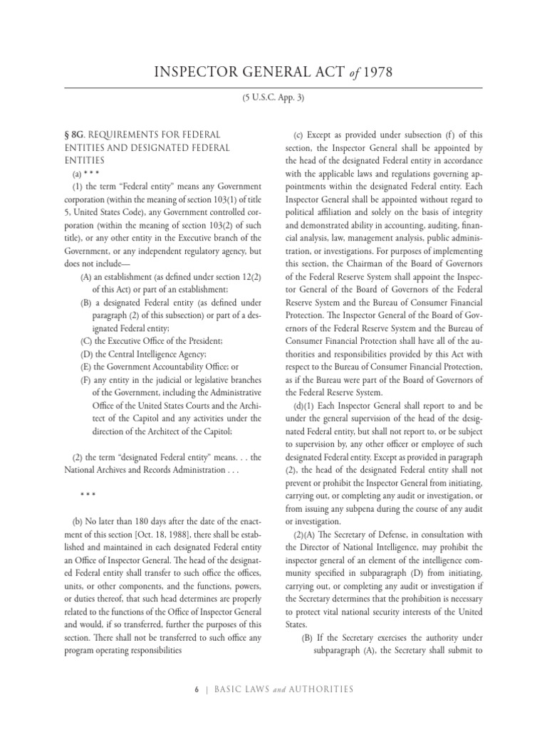 Federal Inspector General Act Overview | PDF | Legal Documents | Governance