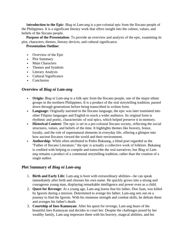 Themes and Analysis of Biag ni Lam-ang | PDF | Storytelling | Narrative