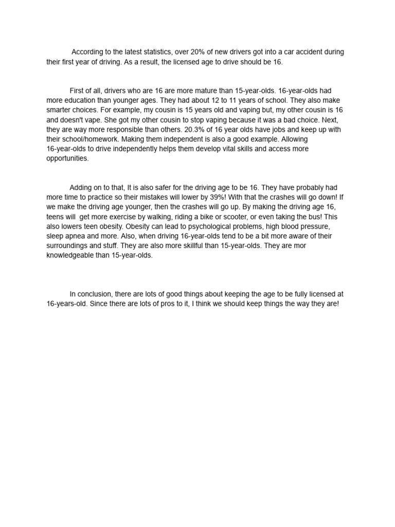Driving Age Argument | PDF