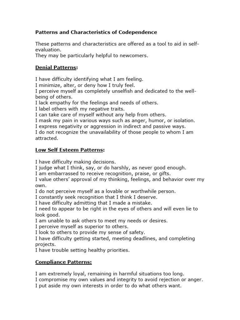 Codependency Patterns and Characteristics | PDF | Psychology | Emotions