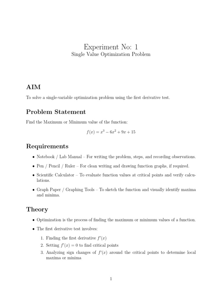 LAB 1 Single Value Optimization Problem | PDF | Mathematical ...