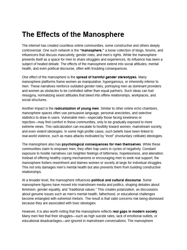 Impact of the Manosphere on Society | PDF | Social Psychology | Feminism