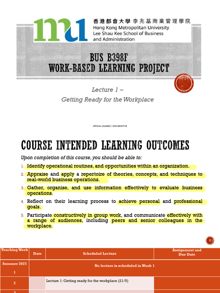 Lecture 1 - Getting Ready For The Workplace | PDF | Lecture | Learning