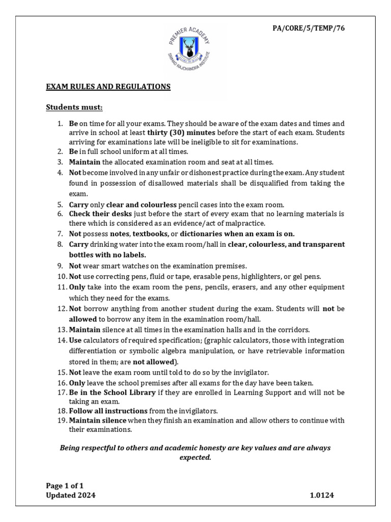 Exam Rules and Regulations for Students | PDF