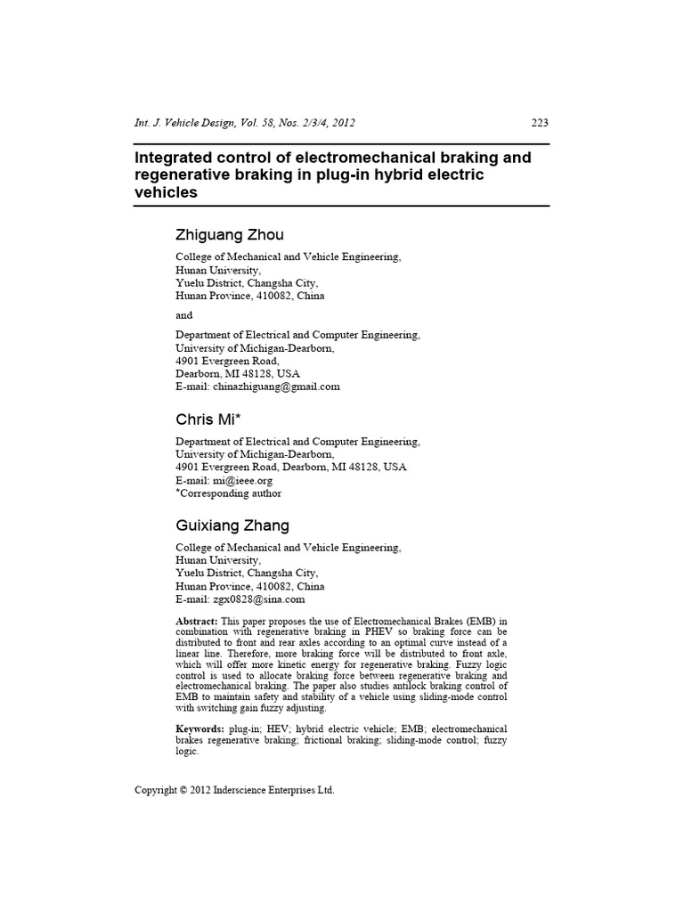 Integrated Control of Electromechanical Braking and Regenerative ...