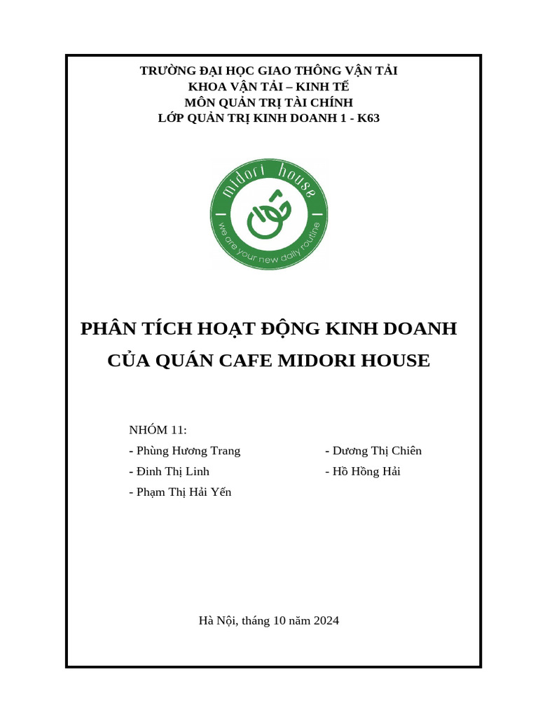 Phân Tích Ho T Đ NG Kinh Doanh C A C A Hàng Midori | PDF