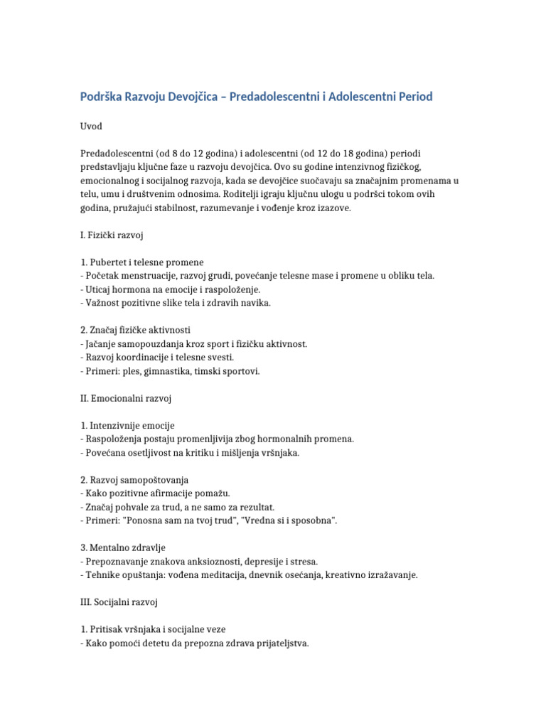 Podrska Razvoju Devojcica Predadolescencija Adolescencija | PDF