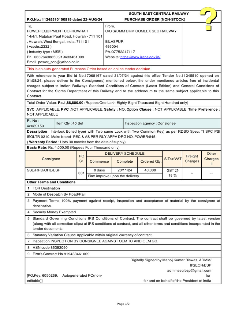 Purchase Order for Interlock Bolts | PDF | Business | Taxes