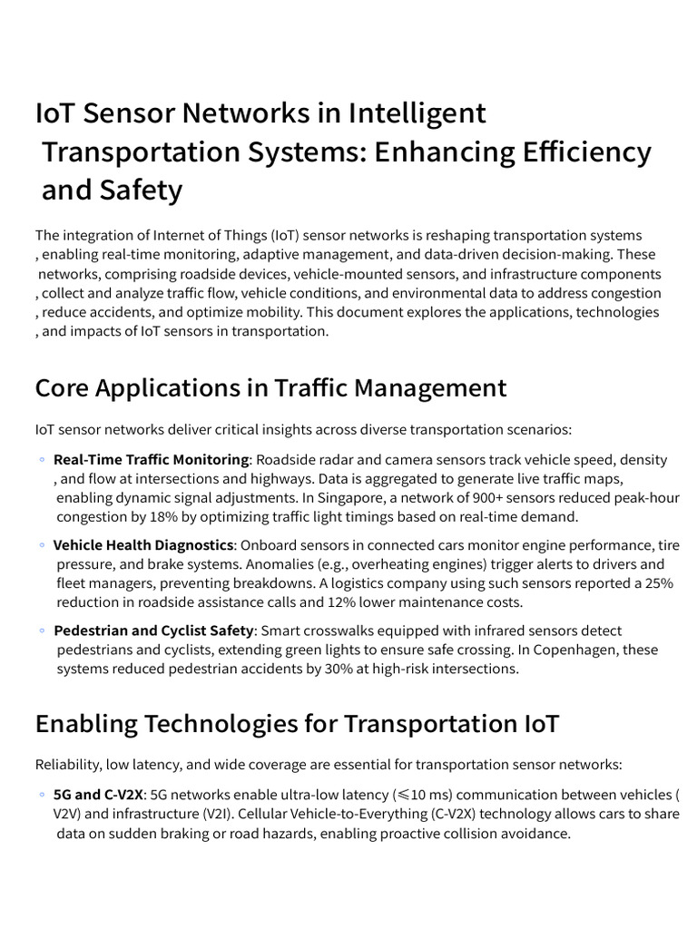 IoT Sensor Networks in Intelligent Transportation Systems - Enhancing ...