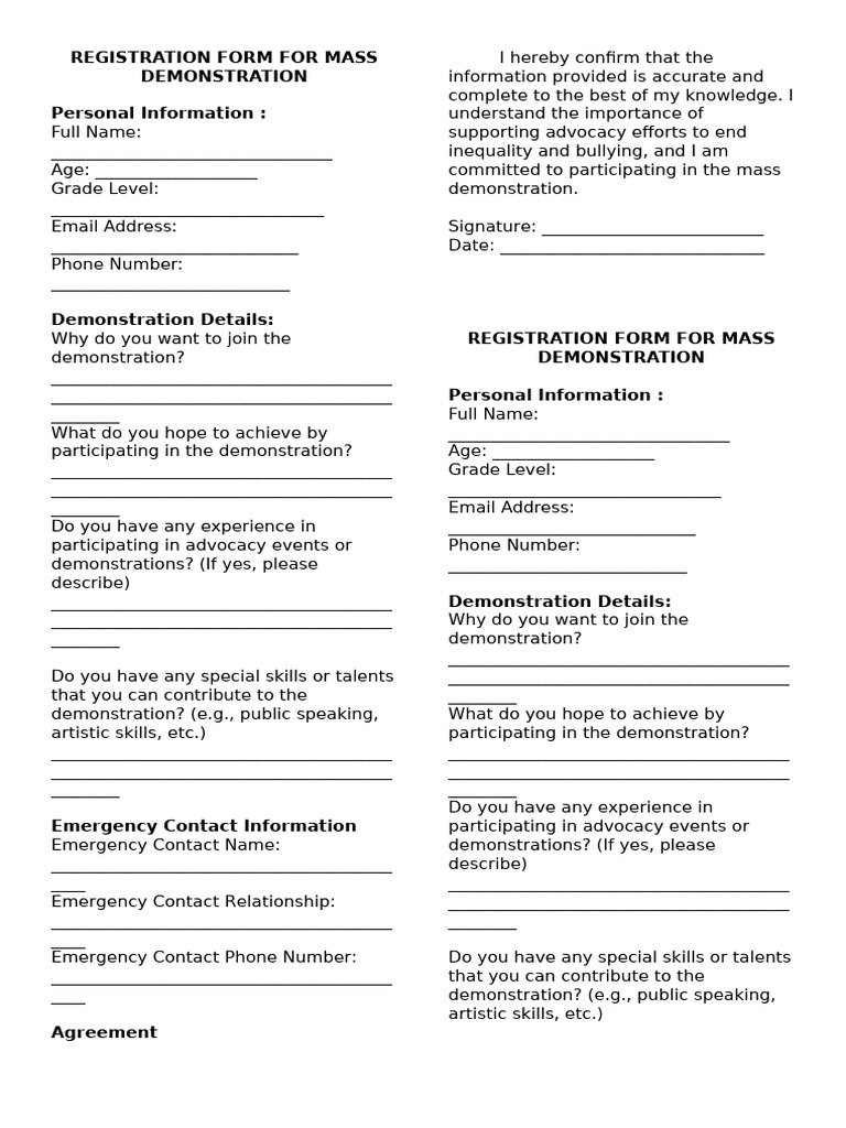 Mass Demonstration Registration Form | PDF