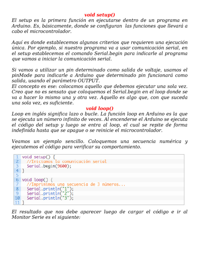 Funciones setup y loop en Arduino | PDF