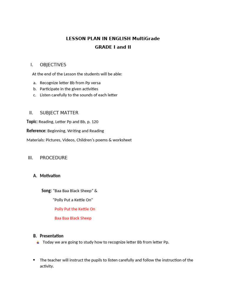 English Lesson Plan: Letters Pp and Bb | PDF | Sheep