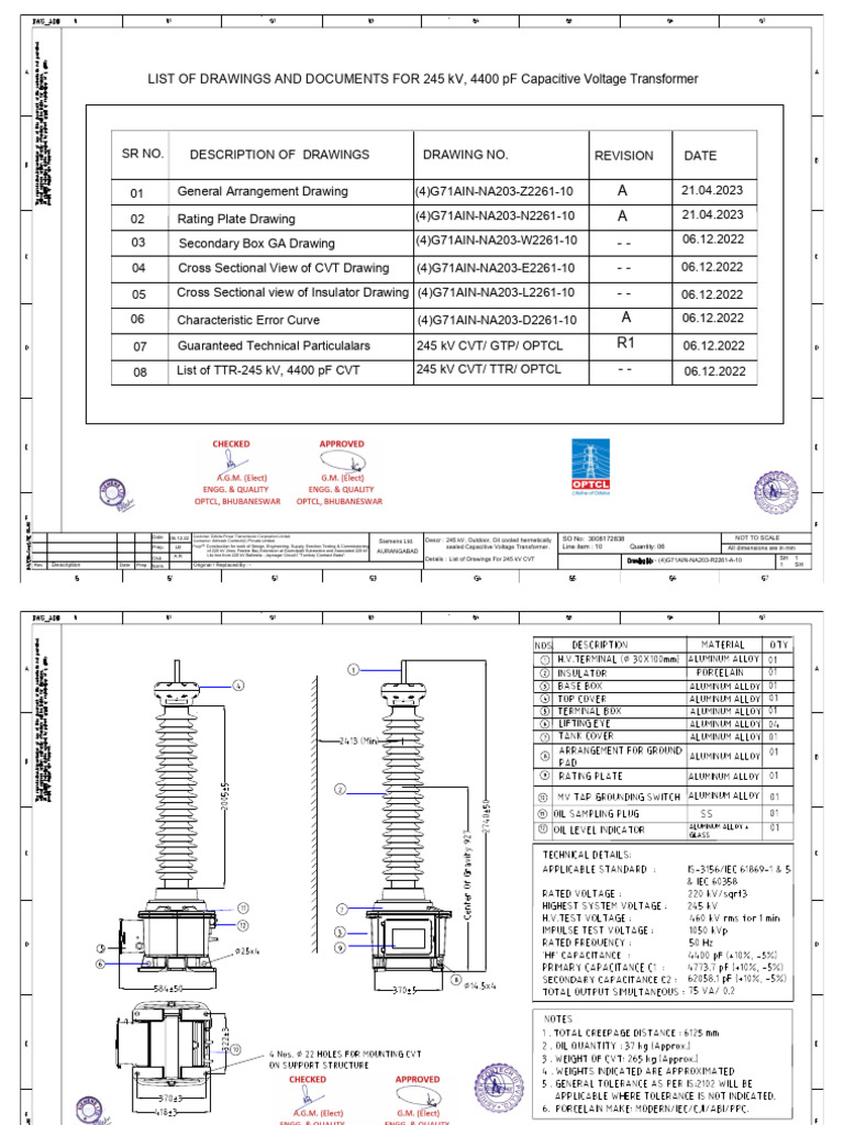 245 kV Capacitive Voltage Transformer Details | PDF | Transformer ...