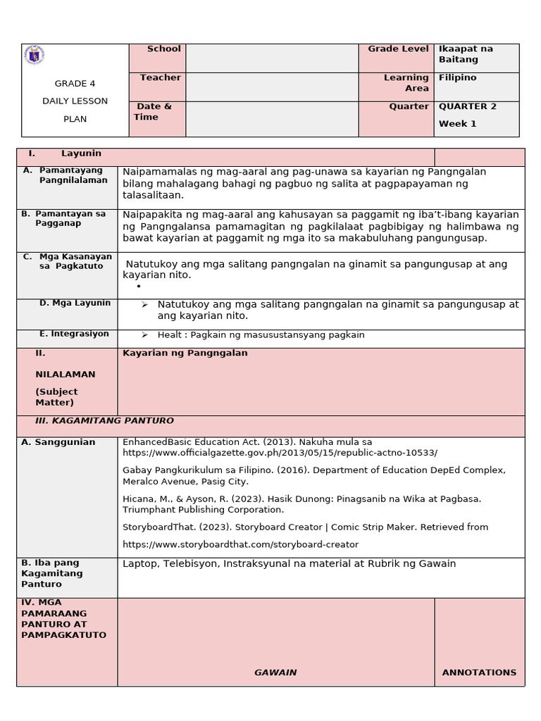 COT-FILIPINO 4 - Q2-W1 Final - WITH ANNOTATION | PDF