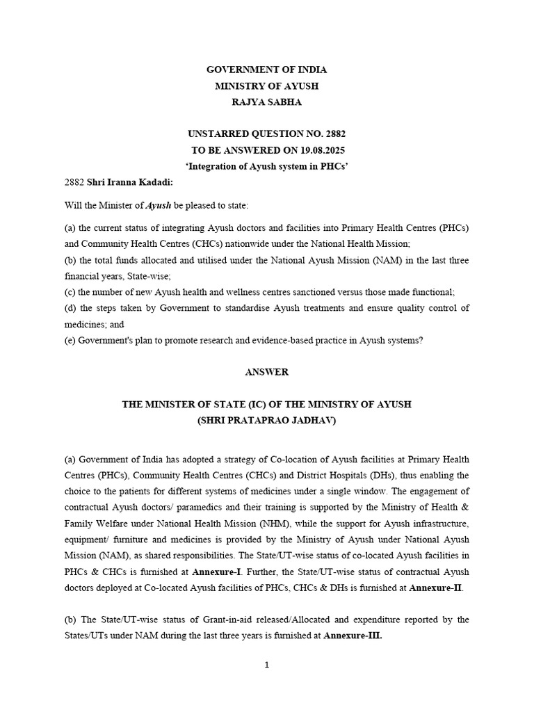 Integration of Ayush in PHCs Update | PDF | Medicine | Health Care