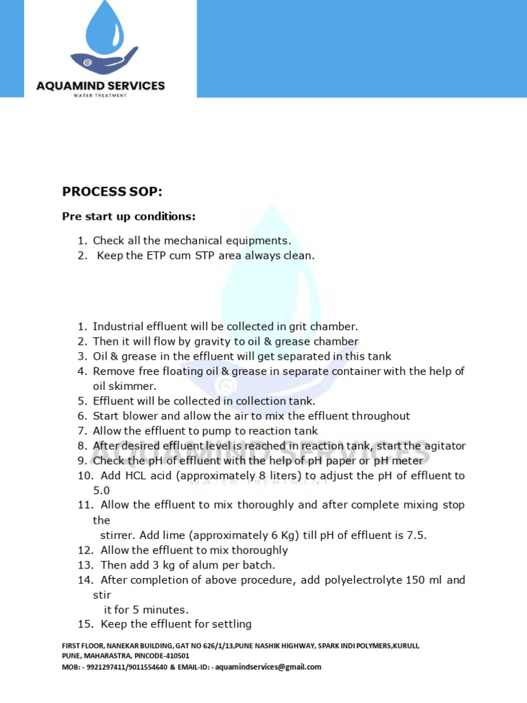 Effluent Treatment Process SOP Guide | PDF