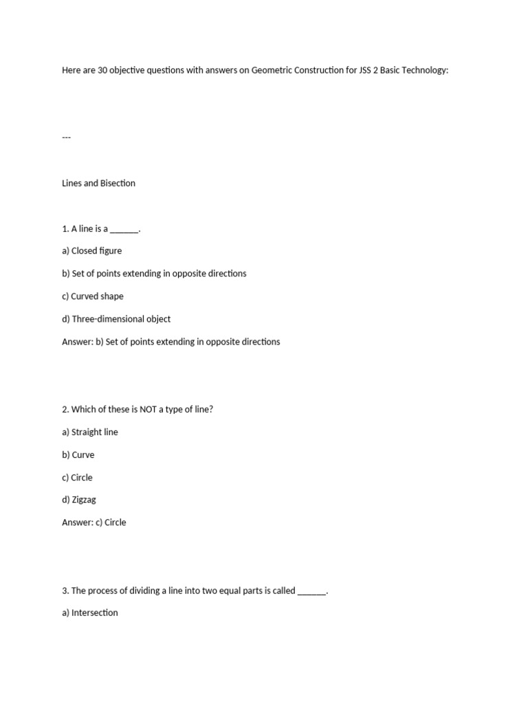 JSS 2 Basic Tech: Geometric Questions | PDF | Triangle | Circle