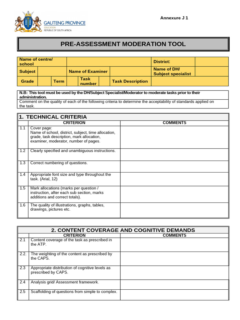 Pre-Assessment Moderation Tool Guide | PDF | Cognition