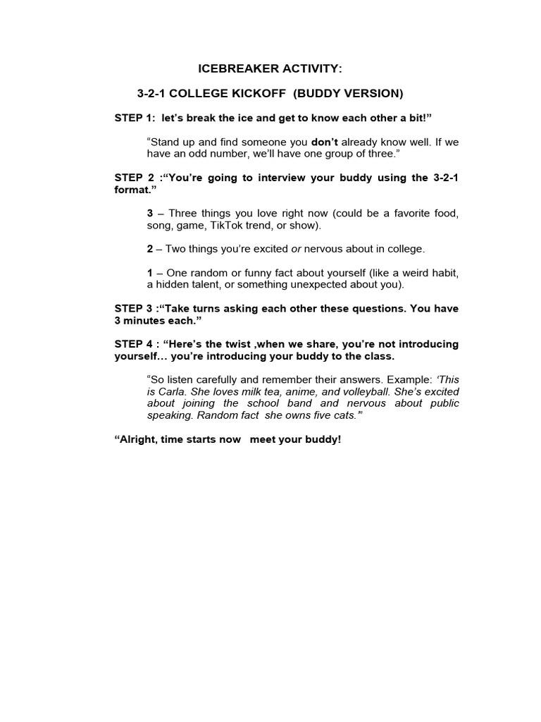 Pair-Up Introduction Activity | PDF