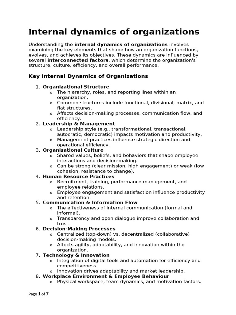 Understanding Internal Dynamics in Organizations | PDF | Goal | Leadership