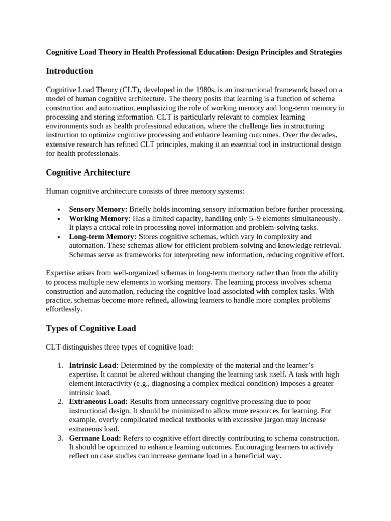 Cognitive Load Theory in Health Education | PDF | Psychological ...