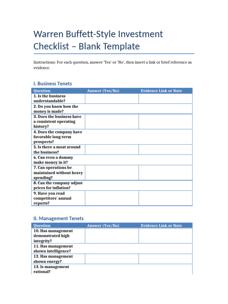 Buffett Checklist Blank EN | PDF
