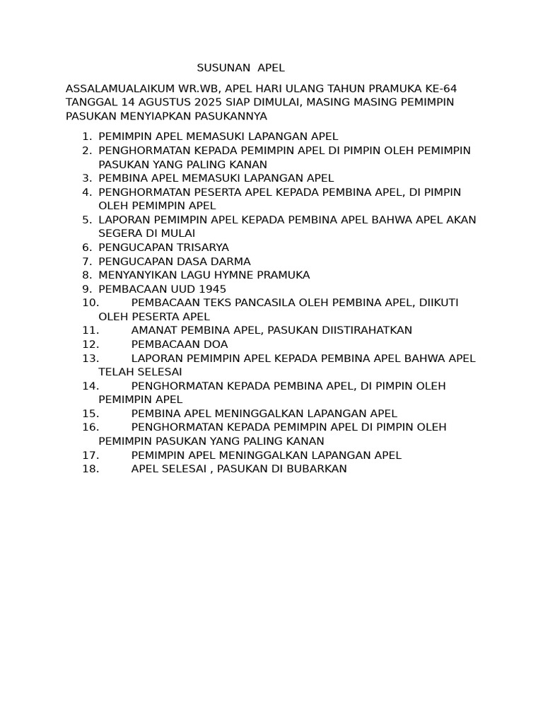 Teks MC Apel HUT Pramuka ke-64 | PDF